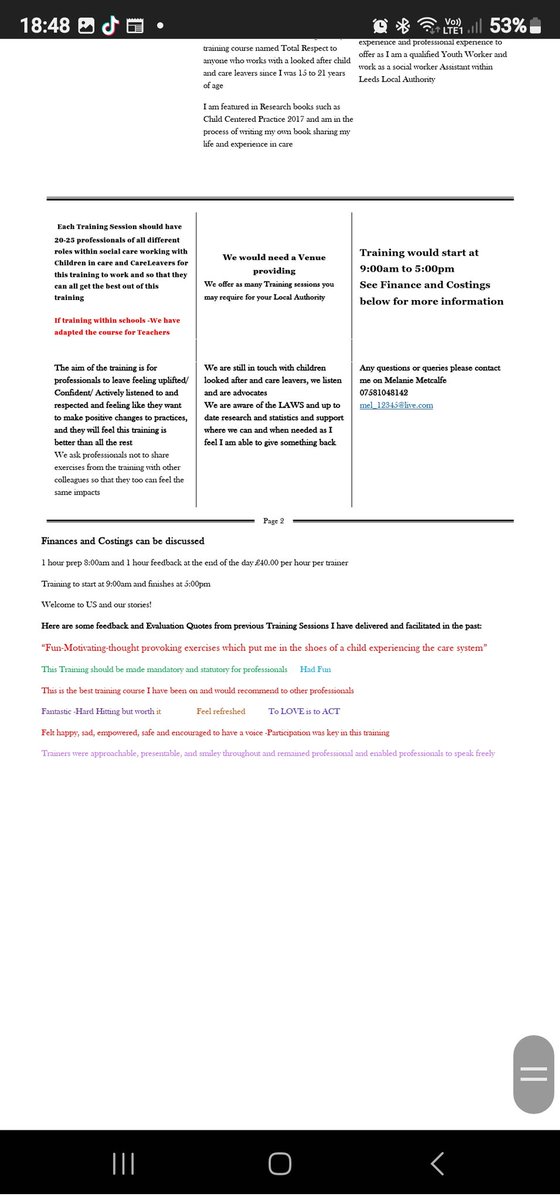melmetcalfe2's tweet photo. Hello to all -This is my training programme which I'm offering to all professionals who work with looked after children and care Leavers. Iv been delivering this training since I was 15 years of age it's my passion to make positive changes to the care systems in England. https://t.co/IaOSdLqHqC
