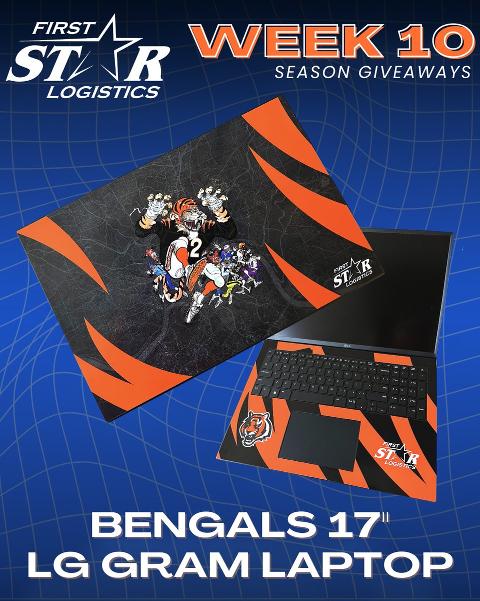Firststarlog's tweet photo. And just like that we’re on to the next‼️

WEEK 10 GIVEAWAY:
Bengals LG Gram 17” Laptop🔥

✅ Make sure you follow us
✅ RT this tweet
✅ Subscribe to First Star Media Group on YouTube

Closes Sunday at 11:59pm ET🔒

@Wrightreportt 
@AlamedaViews https://t.co/Gy26OwwfmL