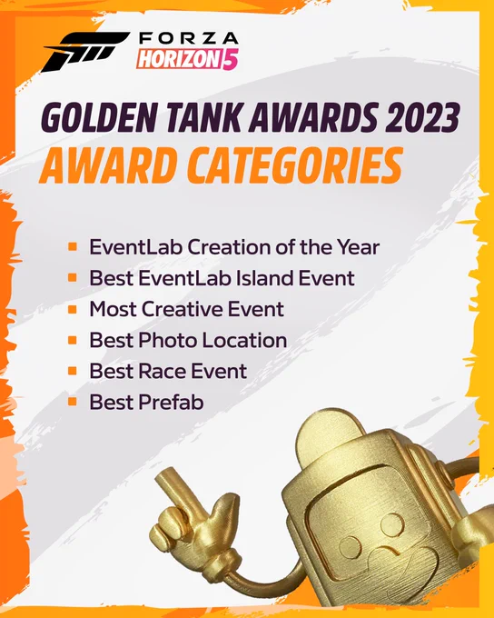 Golden Tank Awards 2023
Award Categories
EventLab Creation of the Year
Best EventLab Island Event
Most Creative Event
Best Photo Location
Best Race Event
Best Prefab