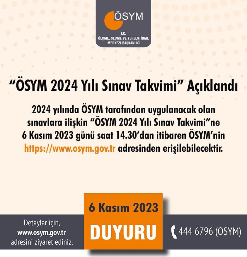 ‘‘ÖSYM 2024 Yılı Sınav Takvimi” Açıklandı. osym.gov.tr/TR,28929/osym-…