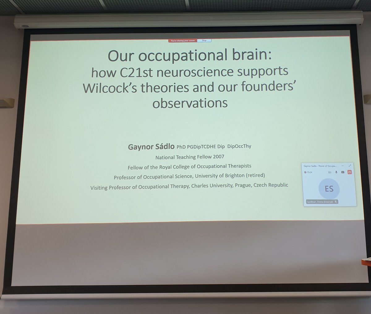 AngelaBirleson's tweet photo. Such a treat to hear @gaynorsadlo @TUOTSociety today, giving me an occupational science perspective on TBI rehabilitation @jcreektv muscling in on the action. https://t.co/NiABpyrXXG