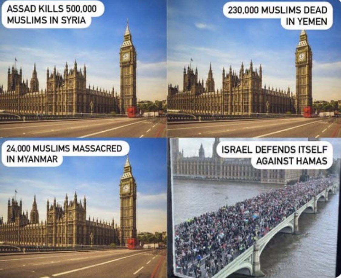 DrHoenderkamp's tweet photo. Where were all these compassionate people for the murder of hundreds of thousands of innocent Muslims across various wars? Why is it only ever Israel that they feel the need to March against? https://t.co/0yLGpZtvVR