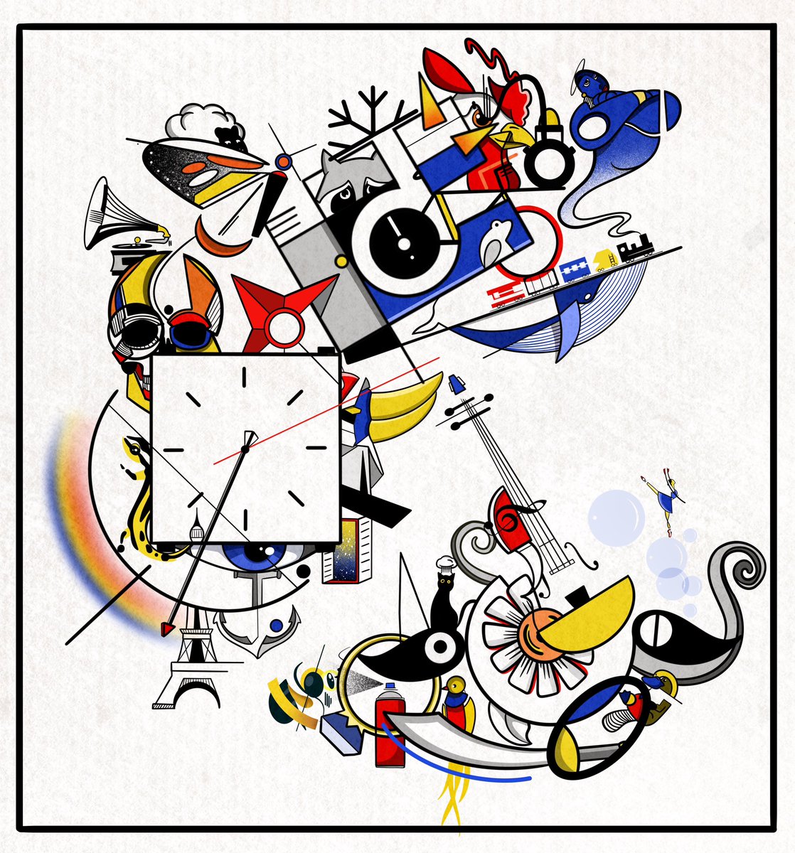 What title for this work?

It's amazing, 43 of my collectors were involved in the creation of this work from the start. I just did the composition.

Can you spot the bow ? the flower ? the Racoon?