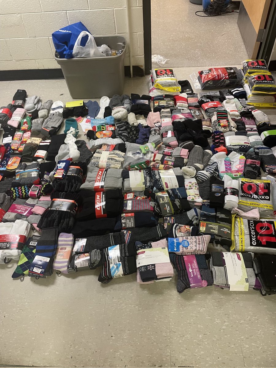 This is what over 600 pairs of new and warm socks look like! Thank you to our Mustang community for your generosity during "Socktober". These will be donated to <a href="/MainStProject/">Main Street Project</a> help those that need it most.