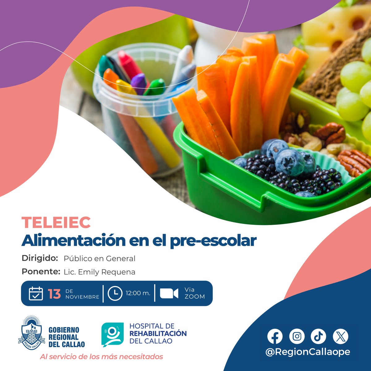 HRehabilita's tweet photo. 📢Te invita este 13 de noviembre a participar de las #CharlasVirtuales:
✅Alimentación en el pre-escolar
⏰12:00 m.
✔Vía Zoom: https://t.co/xBMFWMuOvk
✅Enfermedades Transmisibles más comunes en el Perú - HEPATITIS 
⏰02:00 p. m. 
✔Vía Zoom: https://t.co/1INopzk8g4 https://t.co/wBKruAX2Bs