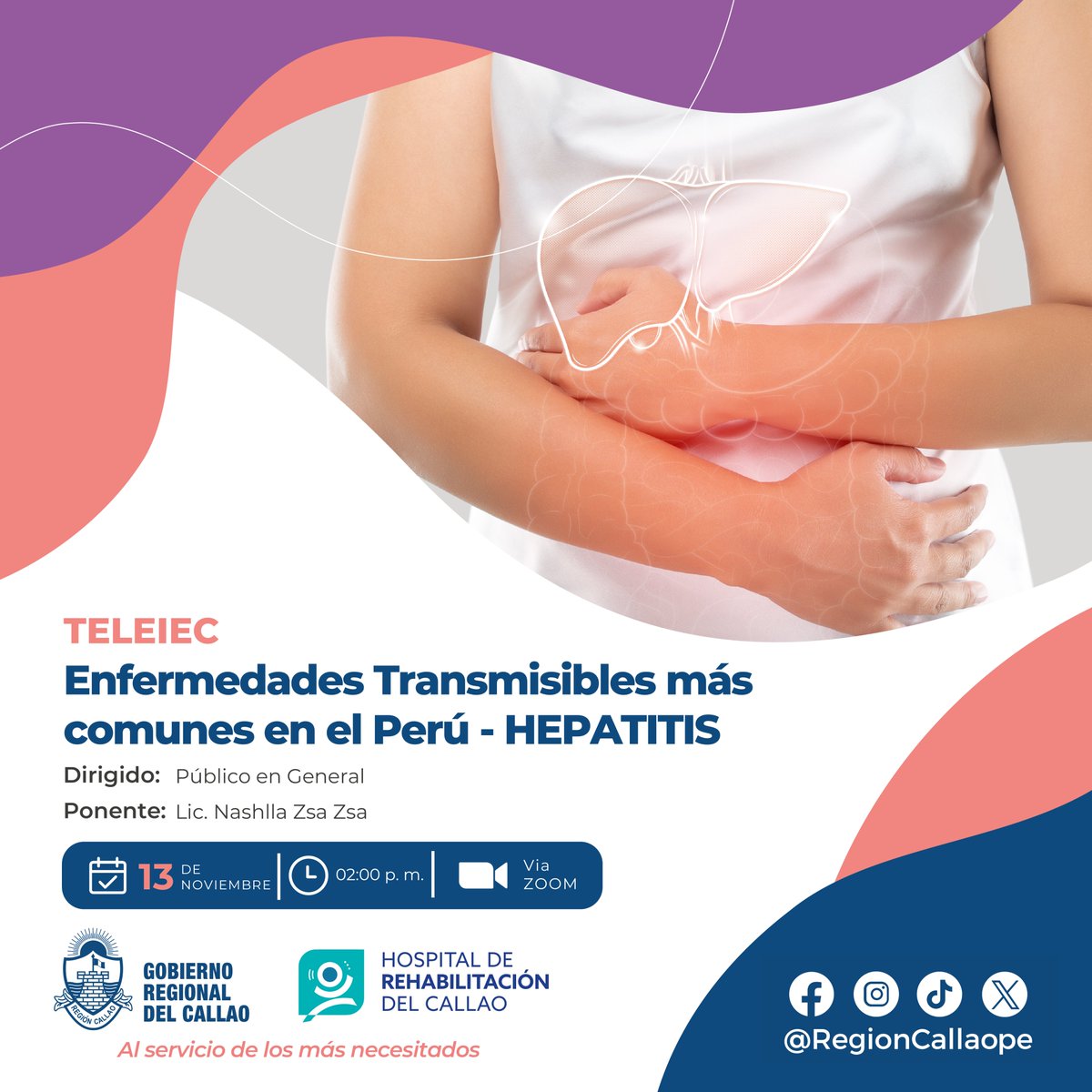 HRehabilita's tweet photo. 📢Te invita este 13 de noviembre a participar de las #CharlasVirtuales:
✅Alimentación en el pre-escolar
⏰12:00 m.
✔Vía Zoom: https://t.co/xBMFWMuOvk
✅Enfermedades Transmisibles más comunes en el Perú - HEPATITIS 
⏰02:00 p. m. 
✔Vía Zoom: https://t.co/1INopzk8g4 https://t.co/wBKruAX2Bs