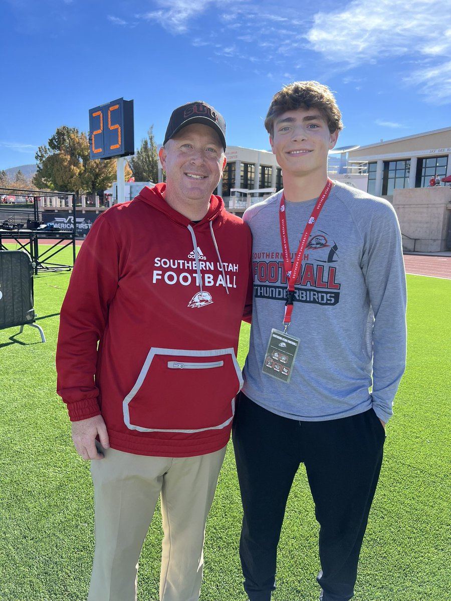 Great win on Saturday @SUUFB_. Thanks @bmeasom1 and @coachtyehiatt for the game day invite. Loved coming down to Cedar for the game and campus tour! Go T-Birds! @TheRecruitGrind thanks for always having my back. #keepgrinding