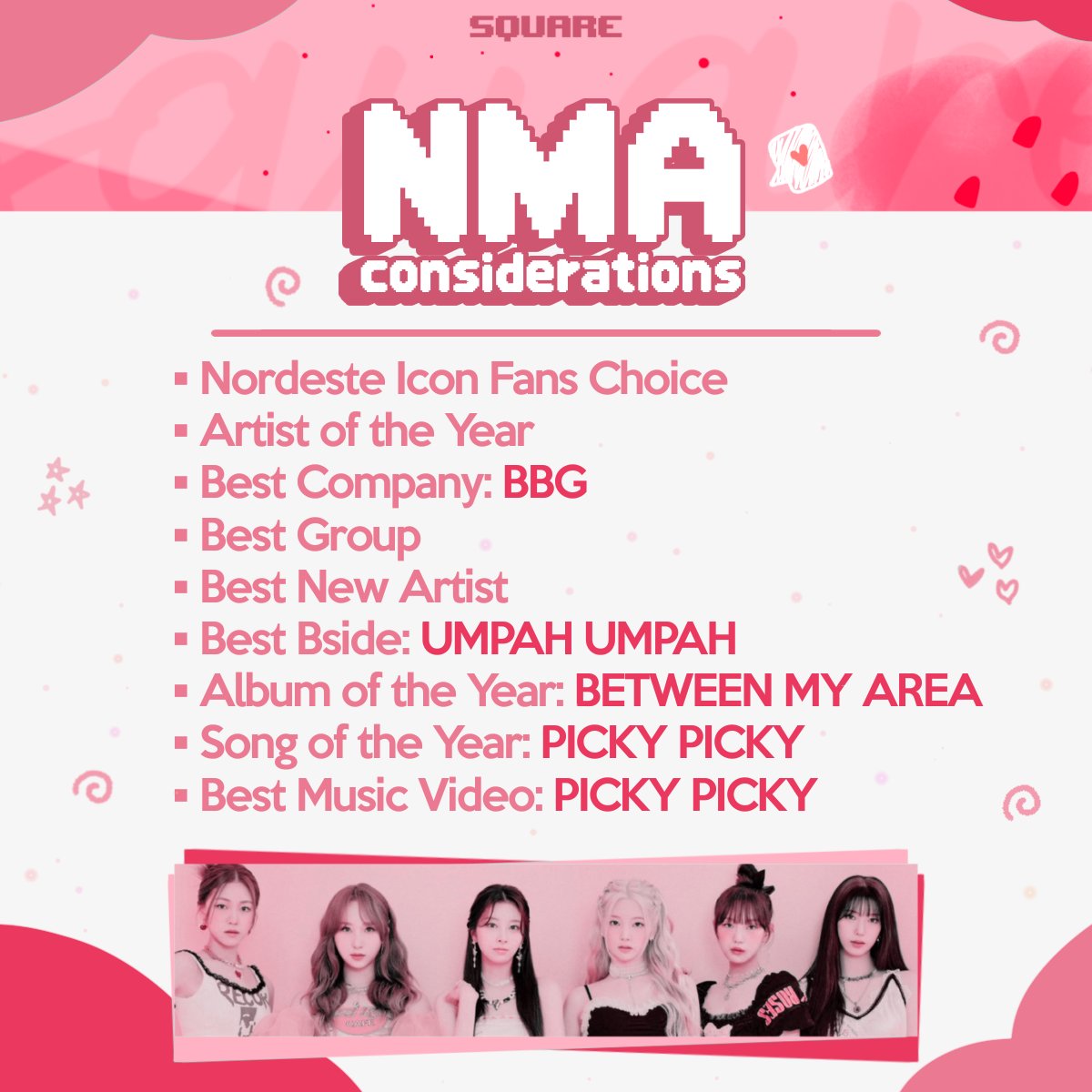 SQUARE_ofc's tweet photo. Essas são as submissões do SQUARE para o Nordeste Music Awards 2023!

#NMA2023CONSIDERATION
#CUNET #NMA @CunetNR https://t.co/FnrWe8kJ88