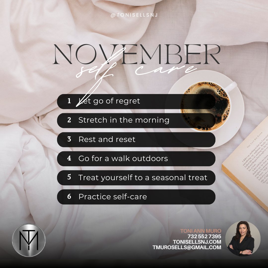 ToniSellsNJ's tweet photo. Monday Mental Health Awareness. 🤍

November is the perfect time to focus on self-care and mental wellness. 🍂✨ Embrace these simple daily practices to recharge your mind and body, and remember that every day is a step toward better mental health! 🤍

#SelfCare #DailyWellness https://t.co/RuSMG0t56h