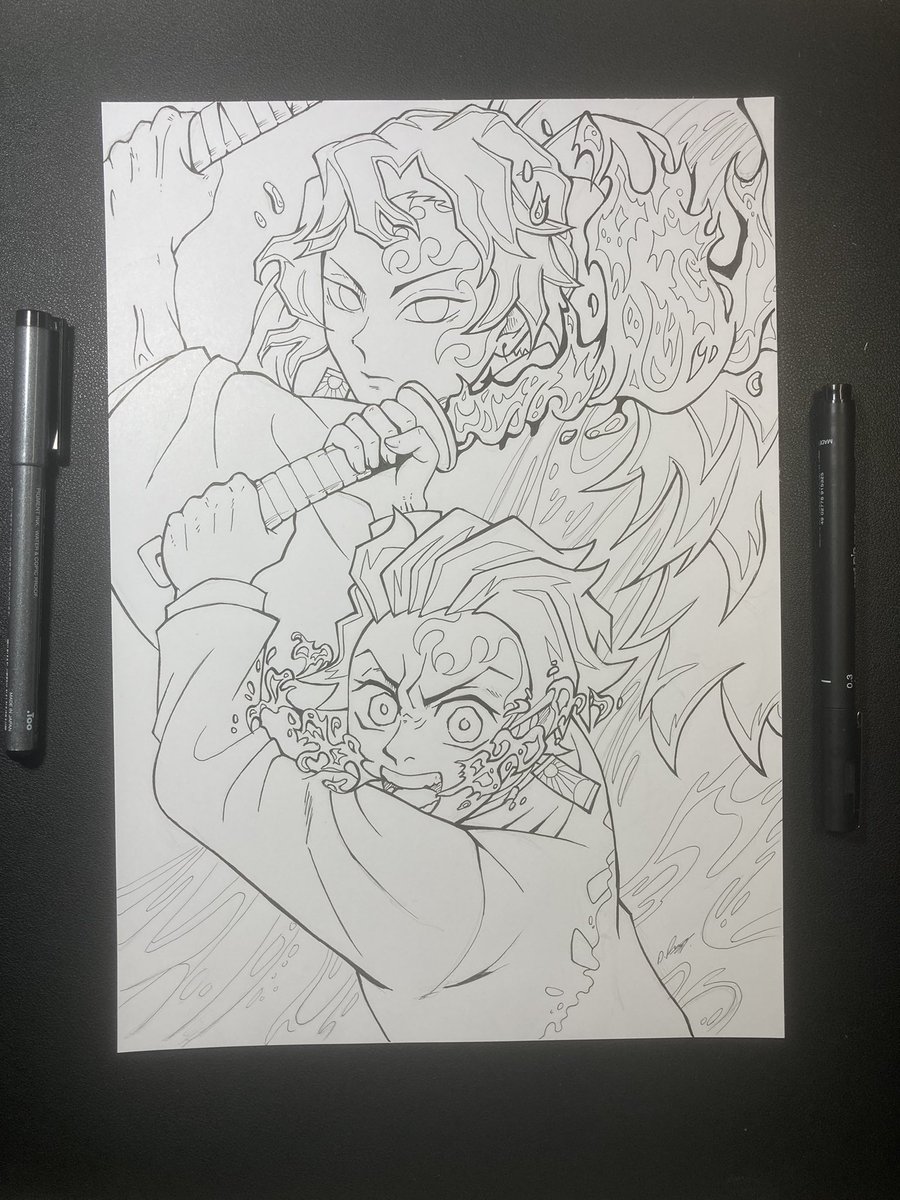 dannymarkrogers's tweet photo. This is looking very nice if I do say so myself!  LOVE this style of drawing!  Tanjiro and Yoriichi - Hinokami Kagura! #hinokamikagura #tanjiro #yoriichi #DemonSlayer #kimetsunoyaiba #DrawWithDan  #wip @DemonSlayerUSA https://t.co/8ZTa4dWFjE