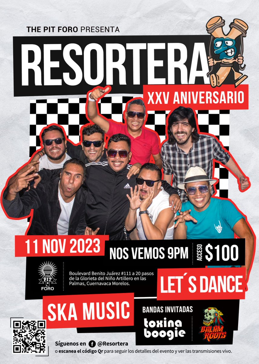 Han pasado 16 años de la última tocada de <a href="/toxinaboogie/">Toxina Boogie</a> en Cuernavaca. Este sábado 11 de noviembre 2023, estaremos tocando en vivo en los XXV años de #LaResortera alternando con Balam Roots.  Abrimos el evento, los esperamos 9 pm. Confirmen su asistencia 👉facebook.com/events/1355651…