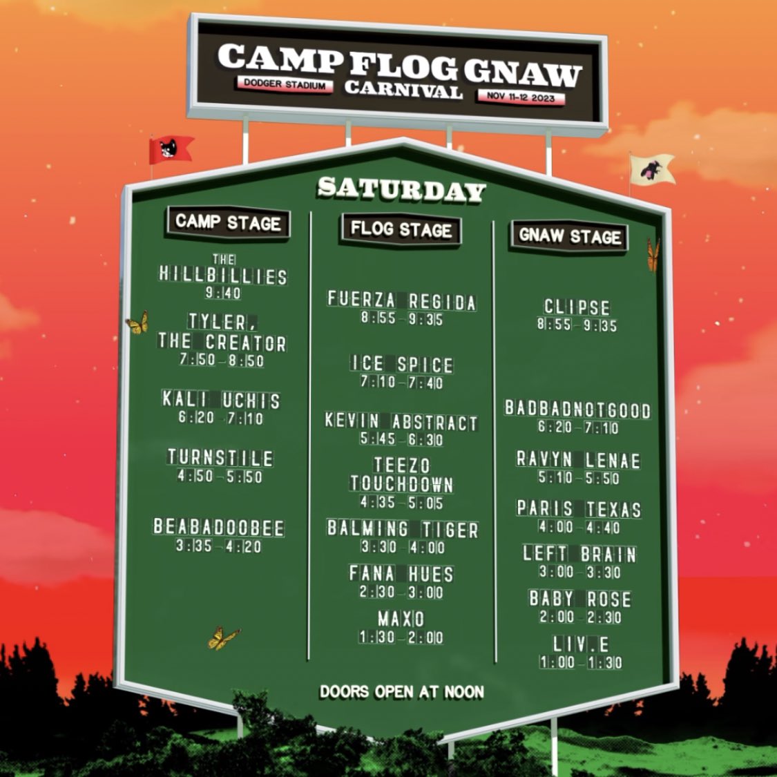 PigsAndPlans's tweet photo. Set times for @CampFlogGnaw 👀 https://t.co/cFoph1EJo6