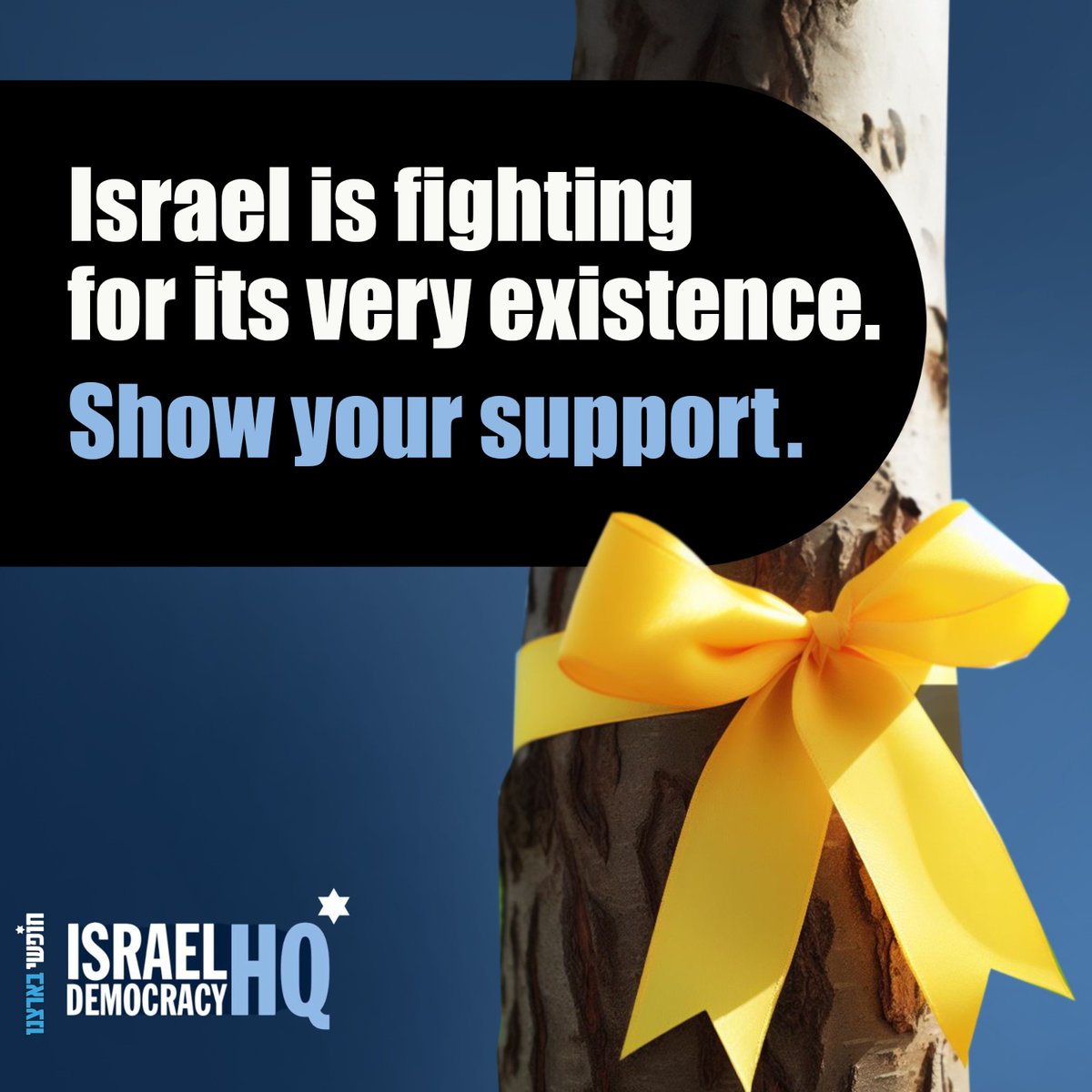 IldemocracyHQ's tweet photo. Israel is fighting for its survival. 🇮🇱

Here's a strong, simple way you can show your support for Israel, even from afar.

Tie a yellow ribbon around a tree in your yard. Show you care. 🎗️💙

#StandwithIsrael
#FreeGazaFromHamas https://t.co/lWsarp6ipZ