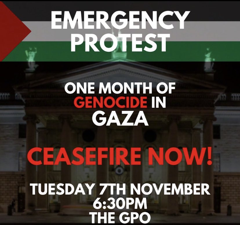 SaraORke's tweet photo. Palestinian activists have called an emergency protest on O’Connell St, Dublin tomorrow 6.30pm #CeasefireForGazaNOW #StopTheGenocideInGaza #StopBombingHospitals #FreePalestineNow https://t.co/jXjbiQ4fyu