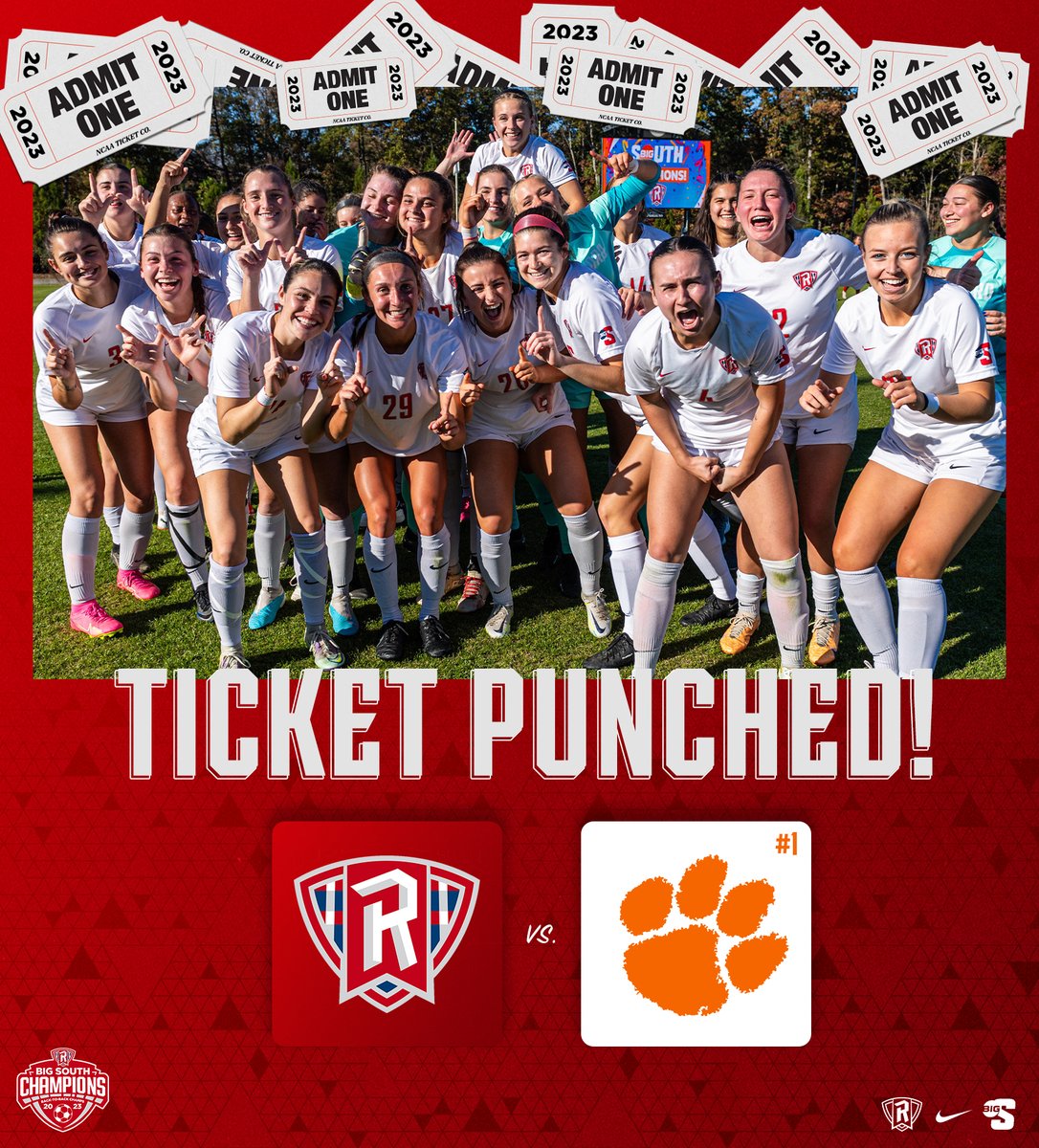 RadfordWSOC's tweet photo. 🎟️𝗧𝗜𝗖𝗞𝗘𝗧 𝗣𝗨𝗡𝗖𝗛𝗘𝗗🎟️

Bring on the Tigers!! Radford draws top-seeded Clemson in the opening round of the NCAA Tournament!

#RiseAndDefend x @ru_athletics https://t.co/Qg27seVi5A