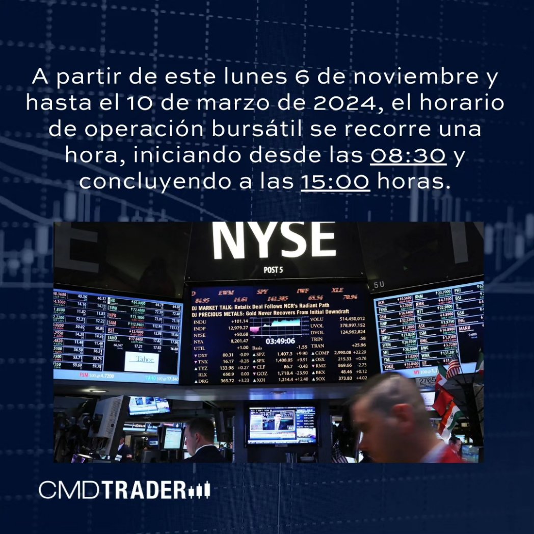 CMDTrader's tweet photo. Cambio del horario de operación bursátil. https://t.co/2QfZgWmjr8