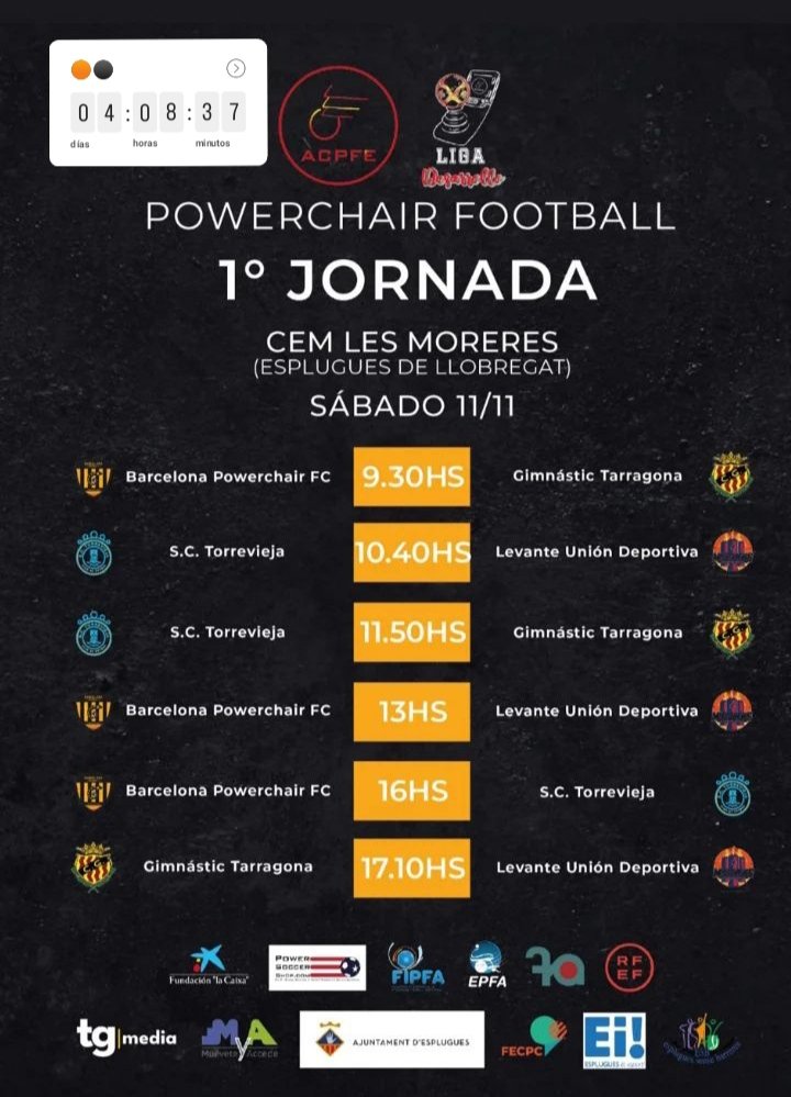 Os esperamos para la primera jornada y liga de Powerchair fútbol. En el CEM les Moreres esplugues de Llobregat.