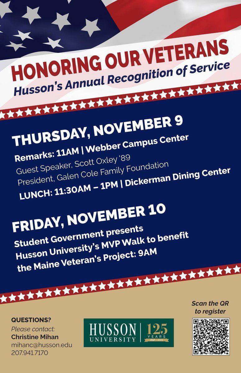 🇺🇸 Join us this week as we honor our veterans with a variety of events on campus. husson.edu/news/2023/11/V…