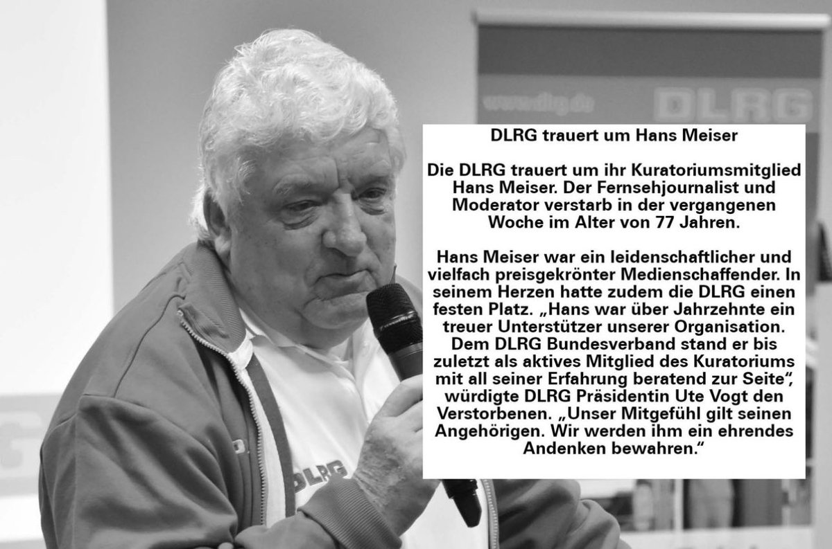 DlrgLindlar's tweet photo. DLRG Lindlar trauert um Hans Meiser † 

Die DLRG trauert um ihr Kuratoriumsmitglied Hans Meiser. Der Fernsehjournalist und Moderator verstarb in der vergangenen Woche im Alter von 77 Jahren.
#dlrglindlar #dlrgwasserrettung #hansmeiser #HansMeiser #trauer #dlrg https://t.co/D9xpsysrwj
