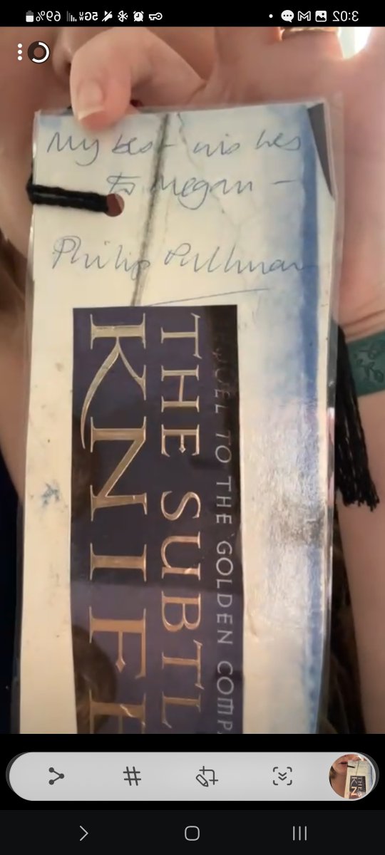 KateSBierman's tweet photo. @PhilipPullman they lost everything. Though she was able to rescue the signature and turn it into a bookmark, I am trying to find her new ones. If I can find first editions, is there any way I can mail them to you (plus return postage) for signing? #shotinthedark #c https://t.co/jzsbXdnrPS
