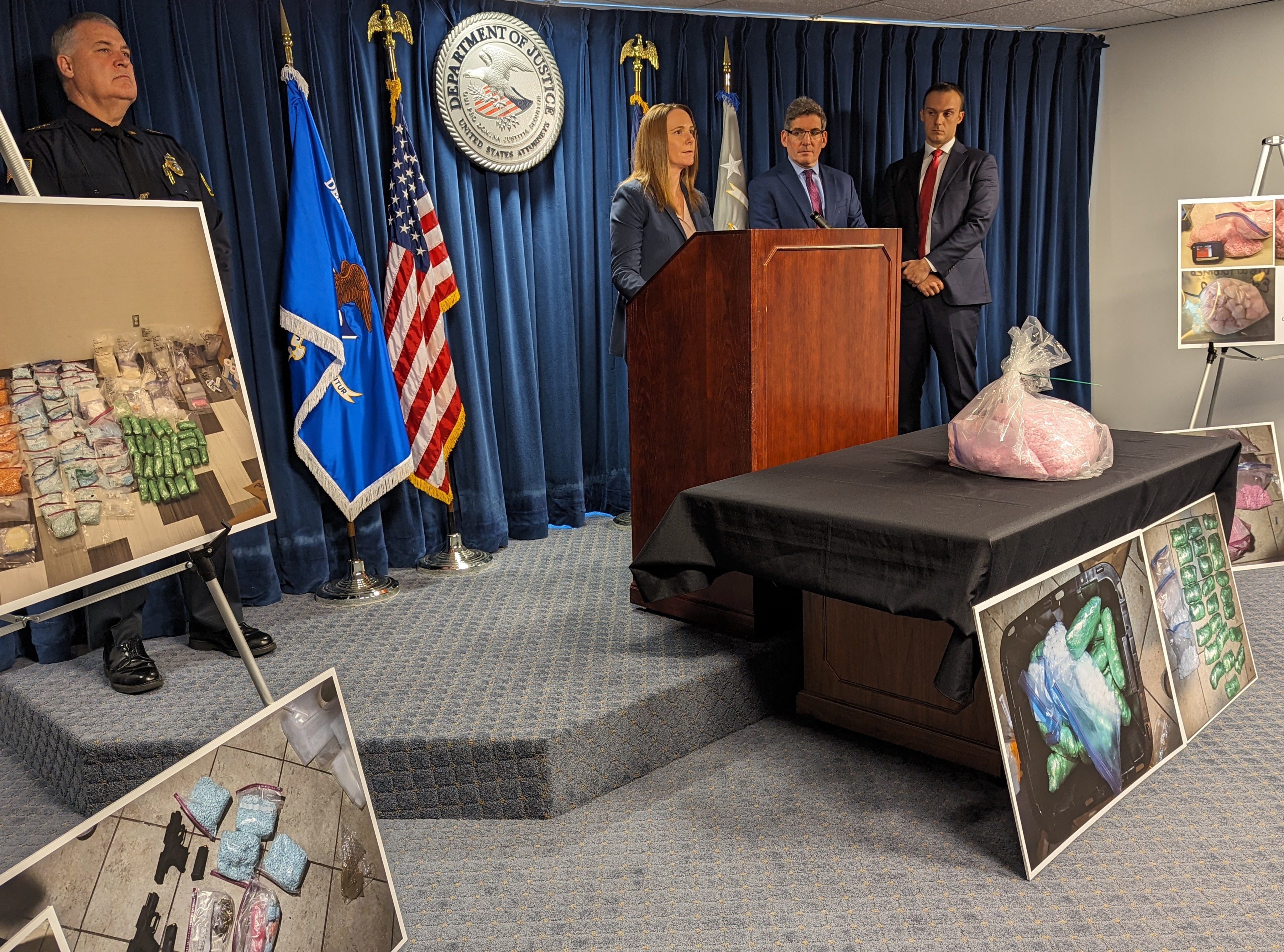 Special Agent in Charge Jodi Cohen delivers remarks at a news conference announcing the seizure of approximately 103 kilograms of illegal narcotics.
