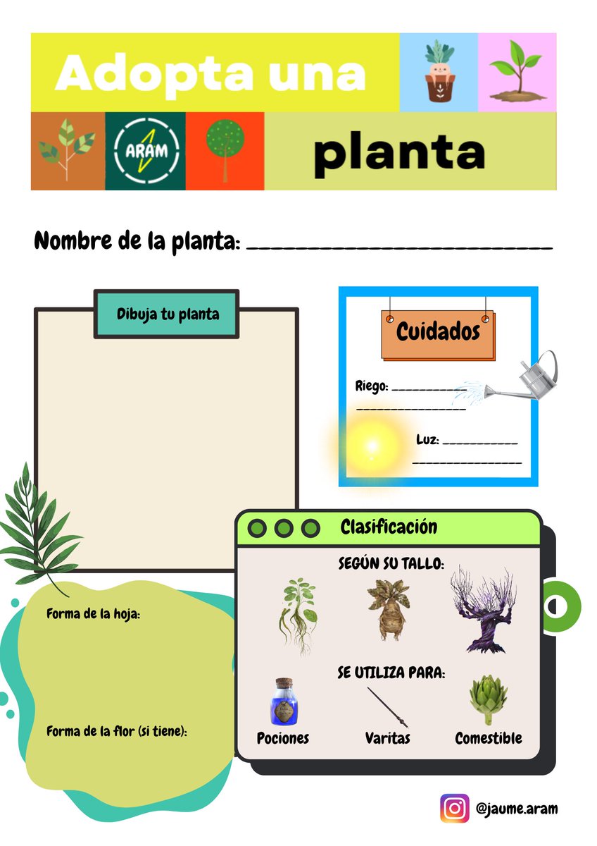 ElAulaAbierta's tweet photo. Hoy os comparto una ficha para trabajar las plantas🌱 de una manera muy práctica.
El alumnado buscará información 🌐sobre una planta. 
Después, deberán completar la ficha y encargarse del cuidado de la planta que han elegido. https://t.co/XzVJHnfj9c