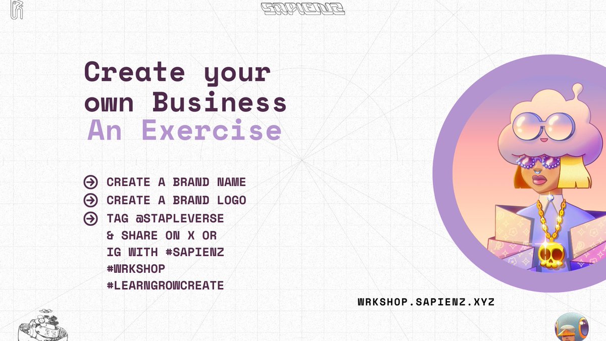 stapleverse's tweet photo. In ep 3 of WRKSHOP #01 @gmoneyNFT & @jeffstaple discuss how they came up with the names and logos for the brands 9dcc & STAPLE respectively!
To kick off learning exercises this week, we want our community members to create their own business - start w/ a name & logo and let's see where it leads us this week! #SAPIENZ #WRKSHOP