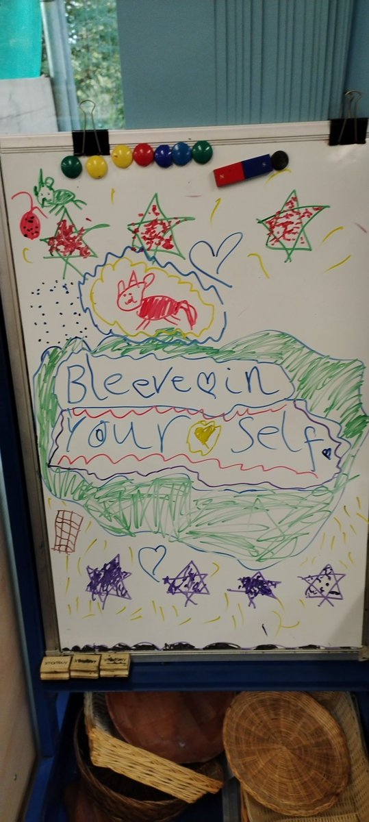 SarahVerity's tweet photo. How cute is this that one of my children decided to write on the board today?
'Believe in yourself.' https://t.co/Lu7JqS3JKE