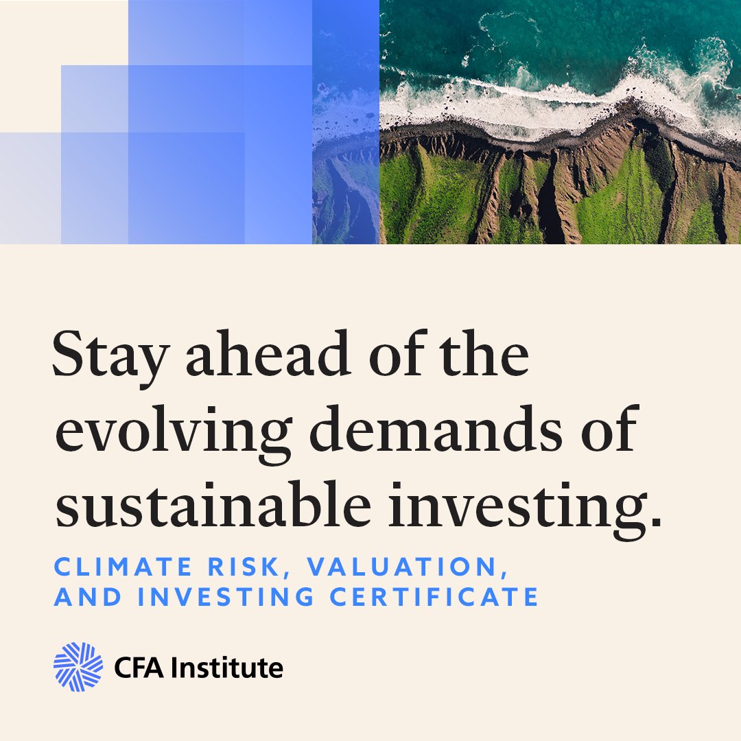 President and CEO at CFA Institute (@cfainstituteceo) on Twitter photo Climate finance skills are in demand. To address this need, <a href="/CFAInstitute/">CFA Institute</a> is introducing the Climate Risk, Valuation, and Investing Certificate to equip participants with skills to integrate climate considerations into valuation & portfolio construction. bit.ly/3skVraH Climate finance skills are in demand. To address this need, <a href="/CFAInstitute/">CFA Institute</a> is introducing the Climate Risk, Valuation, and Investing Certificate to equip participants with skills to integrate climate considerations into valuation & portfolio construction. bit.ly/3skVraH
