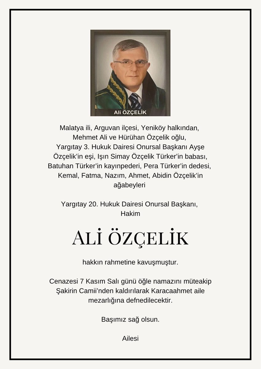 Amcamız Ali Özçelik'i kaybettik. Cenazesi 7 Kasım Salı öğle namazının ardından Şakirin Camii'nden kaldırılacaktır.
<a href="/abidinozcelik/">Dr.Abidin Özcelik</a>