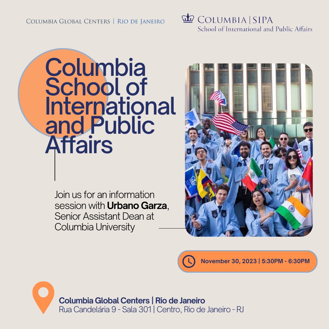 🔔Join us for an in person info session with @ColumbiaSIPA 👉Discussion will focus on: ✔️Degree offerings; ✔️Career opportunities; ✔️Financial aid resources; ✔️Admissions requirements 👉RSVP: bit.ly/47mzPtk #columbia #newyork #studyabroad #university