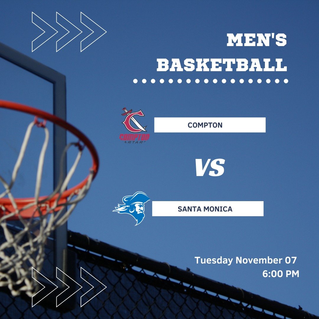 _cccaasports's tweet photo. MEN'S BASKETBALL

!! GAMEDAY🏀🏀
Compton vs Santa Monica
⏰6:00 PM
📺 https://t.co/wQO7aWdAVC
@SantaMonicaMBB @CoachThomas25 @ricardorogarcia @MrTwaits @malik__bray @TouchinMz https://t.co/zxKAAy7soR