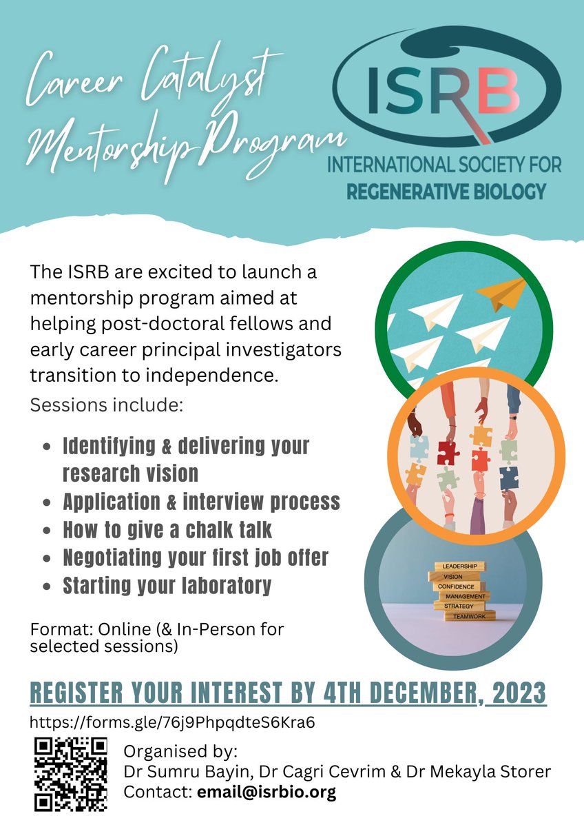 Are you trying to navigate the academic job market or start up your first lab? The ISRB is excited to launch its 'Career Catalyst Mentorship Program' aimed to help post-doctoral fellows and early career group leaders transition to independence. Register your interest here: