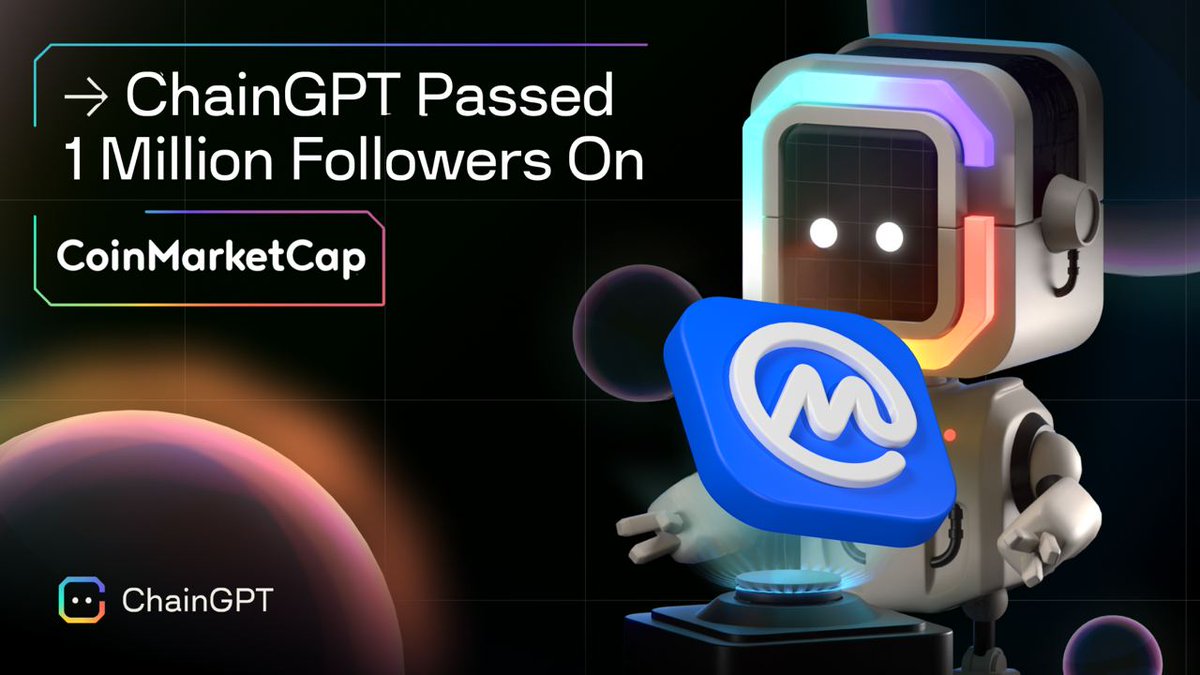 📣 ChainGPT just passed 1,000,000 followers on CoinMarketCap!

ChainGPT is the 4th project ever to reach 1M followers on CoinMarketCap! 🤩

Don't miss out on all the fun:
🔸 Social Posts
🔸 Articles &amp; Blog
🔸 Live $CGPT Data

👉 coinmarketcap.com/community/prof…