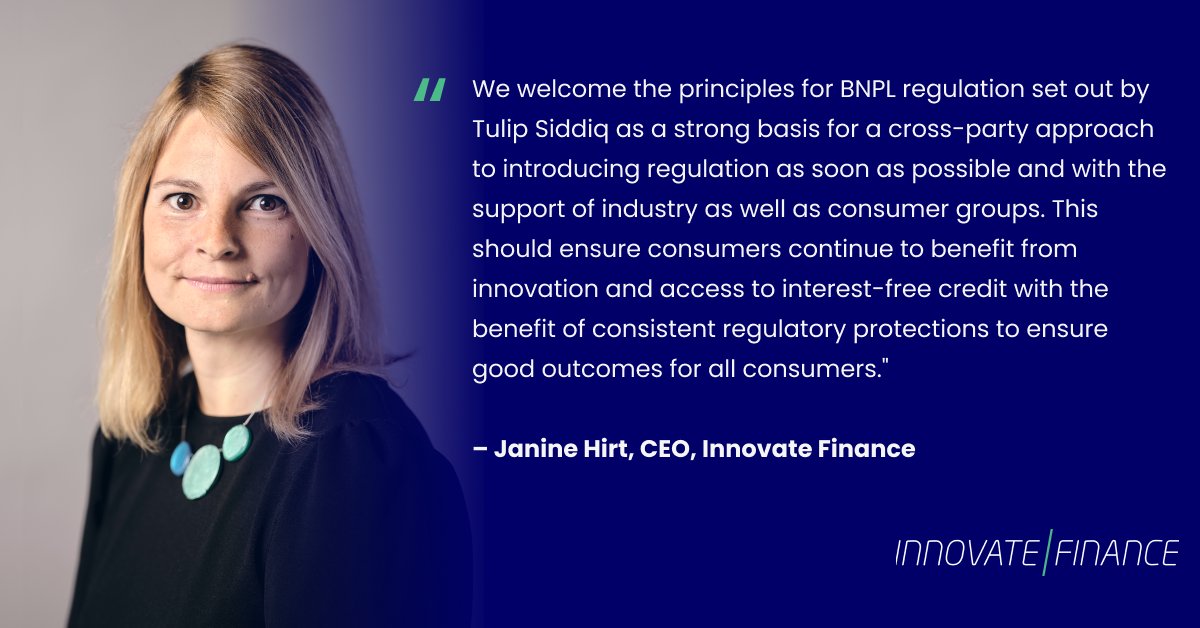Here is the comment of our CEO <a href="/JanineJoyHirt/">Janine Hirt</a> on  Shadow City Minister <a href="/TulipSiddiq/">Tulip Siddiq</a>'s letter to the Government calling for urgent regulation of Buy Now Pay Later 🎙 

🔗 Read the letter x.com/TulipSiddiq/st…

#FinTech #BNPL #buynowpaylater #FinTechPolicy