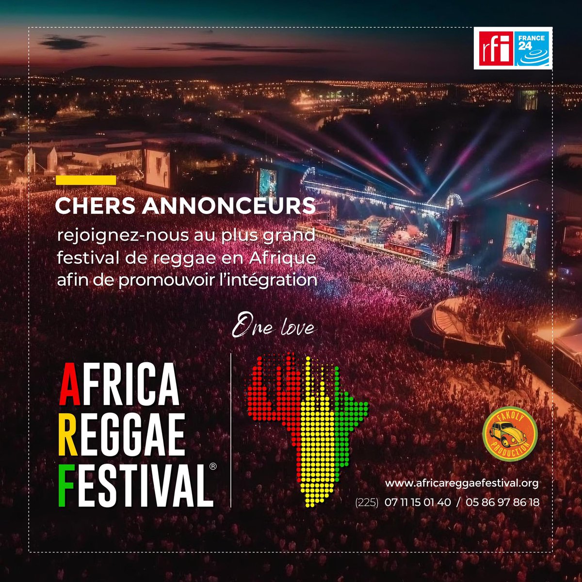 freshmag_off's tweet photo. 🎶🌍 AFRICA REGGAE FESTIVAL 🌍🎶

Chers annonceurs,

Nous sommes ravis de vous présenter le plus grand festival de reggae d’Afrique, l’AFRICA REGGAE FESTIVAL, célébrant l’intégration.

Rejoignez-nous dans cette aventure musicale.

🎶 Ensemble, faisons résonner les rythmes de l’Afrique ! 🎶

#Mrlivoirien