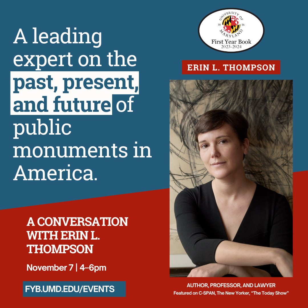 President_Pines's tweet photo. This @ugstumd discussion with Erin L. Thompson, author of #UMD's @firstyearbook Smashing Statues, is sure to be timely and fascinating. https://t.co/GpdbPopXzo