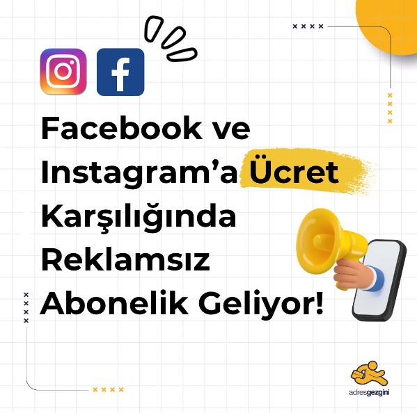 Meta, Instagram ve Facebook'ta reklamsız ücretli abonelik özelliğini Kasım ayında şimdilik AB ülkelerinde yayına alacağını duyurdu. ☑️ Yani kullanıcılar artık Meta'ya aylık belirli bir ücret ödeyerek reklam görmeyecek. Yeni meta özelliği hakkında ne düşünüyorsunuz? 🚀