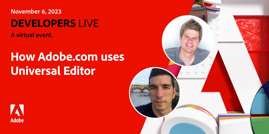 🌐 Starting in 1 hour: "How Adobe.com Uses Universal Editor" at #AdobeDevelopers Live. 

Discover how Adobe is enhancing content creation in #AEM. Gabriel Walt and Alex Tondo will share insights on speeding up delivery and reducing efforts: developerevents.adobe.com/events/details…