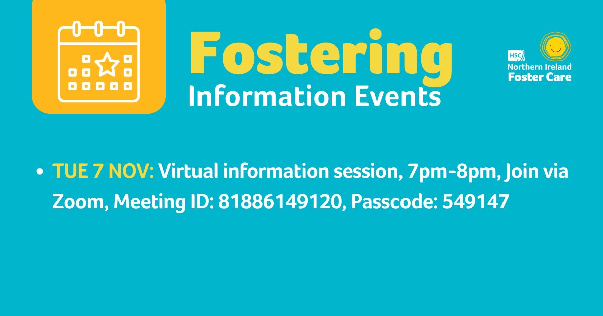 Our info events are the perfect opportunity to find out more about the different types of #fostering available, the process involved, and the support and training on offer. 🔹TUE 7 NOV: Virtual info session, 7pm-8pm Join via Zoom, ID: 81886149120 / Pass: 549147 All welcome