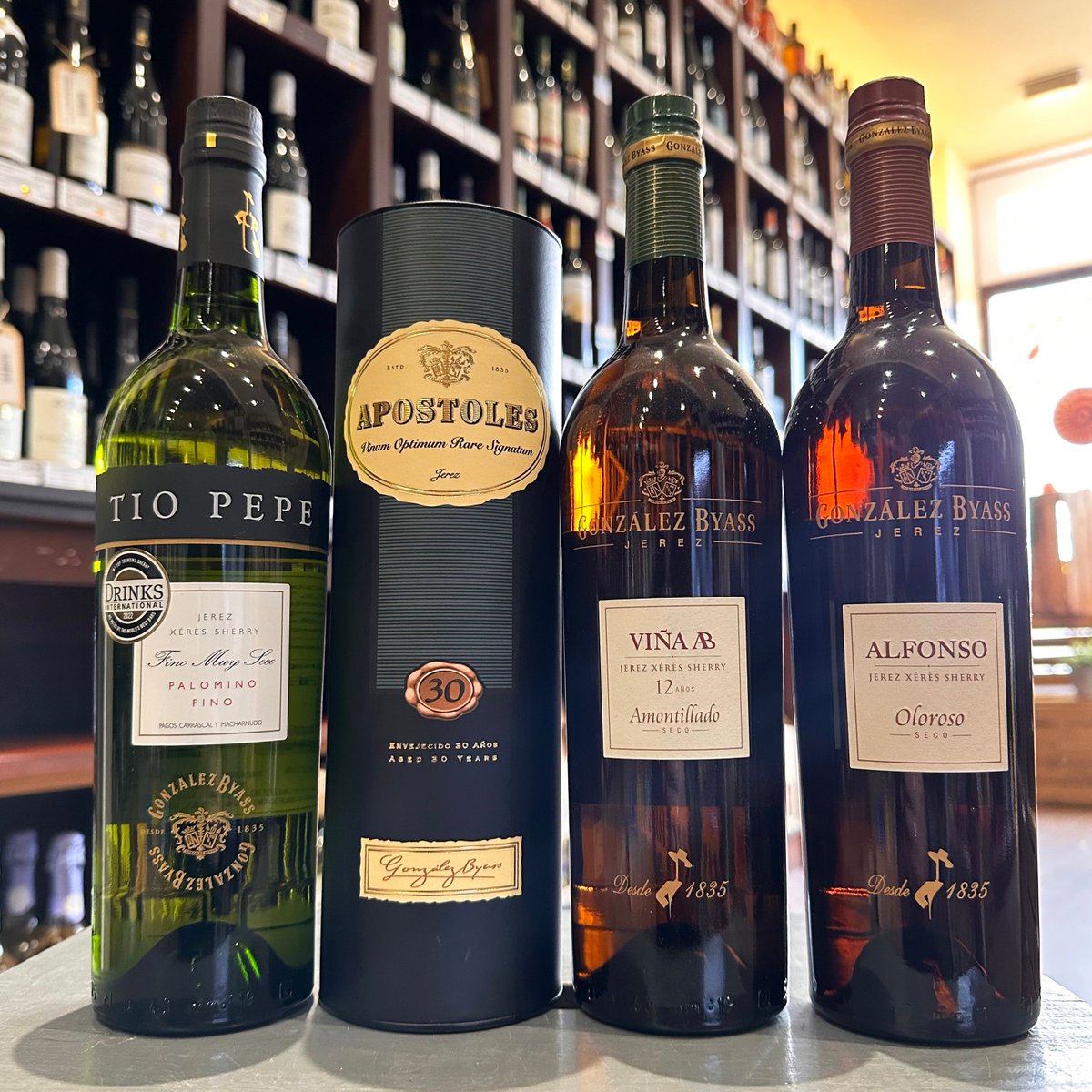 It's the start of Sherry week! 🙌🏼
The top fortified wine of Spain made primarily with Palomino grapes and extended oxidative aging. It’s available in a range of styles of bone dry to very sweet. 
We've got a great selection of Sherry available in the shop &amp; online!