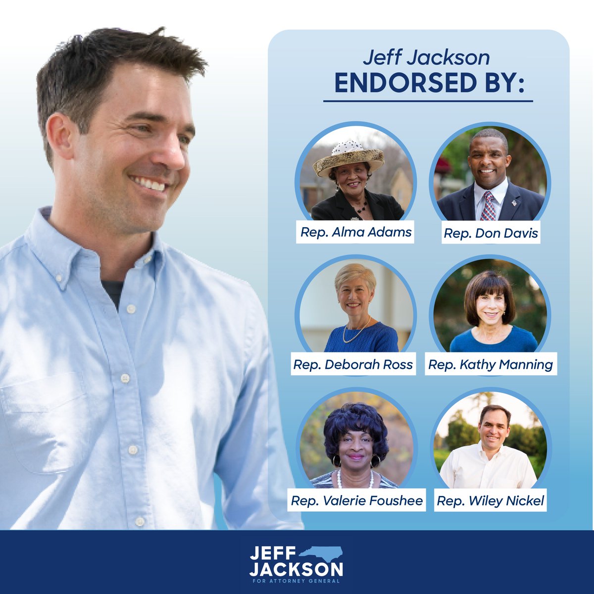 JeffJacksonNC's tweet image. This means a lot to me.

I&apos;m honored to announce that our AG campaign has been endorsed by the entire NC Dem congressional delegation. 

I&apos;m grateful to have served with each of them and truly appreciate their support.