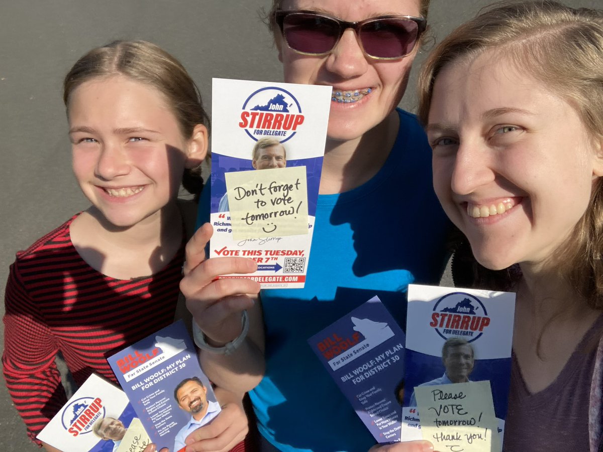 stirrup4va's tweet photo. We have ONE DAY LEFT and we’re not wasting a minute! Expect to see us at your door today if you haven’t already made your plan to vote! Thank you to all of our wonderful volunteers! https://t.co/UYcbt9hwBY
