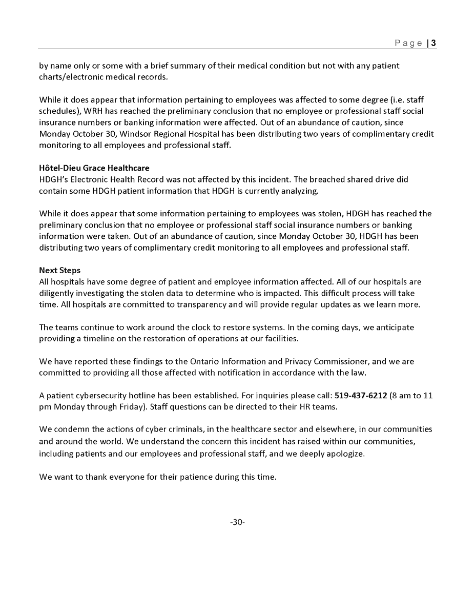 Please, see the latest update regarding the ongoing cyber attack incident at our regional hospitals.
