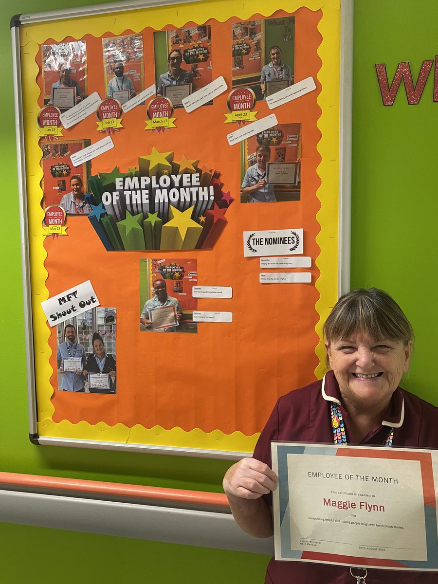 Congratulations to our August Employee of the Month, Maggie. Nominated by her colleagues for always being helpful and making people laugh with her Scottish stories. Well deserved. Well done Maggie ⭐️