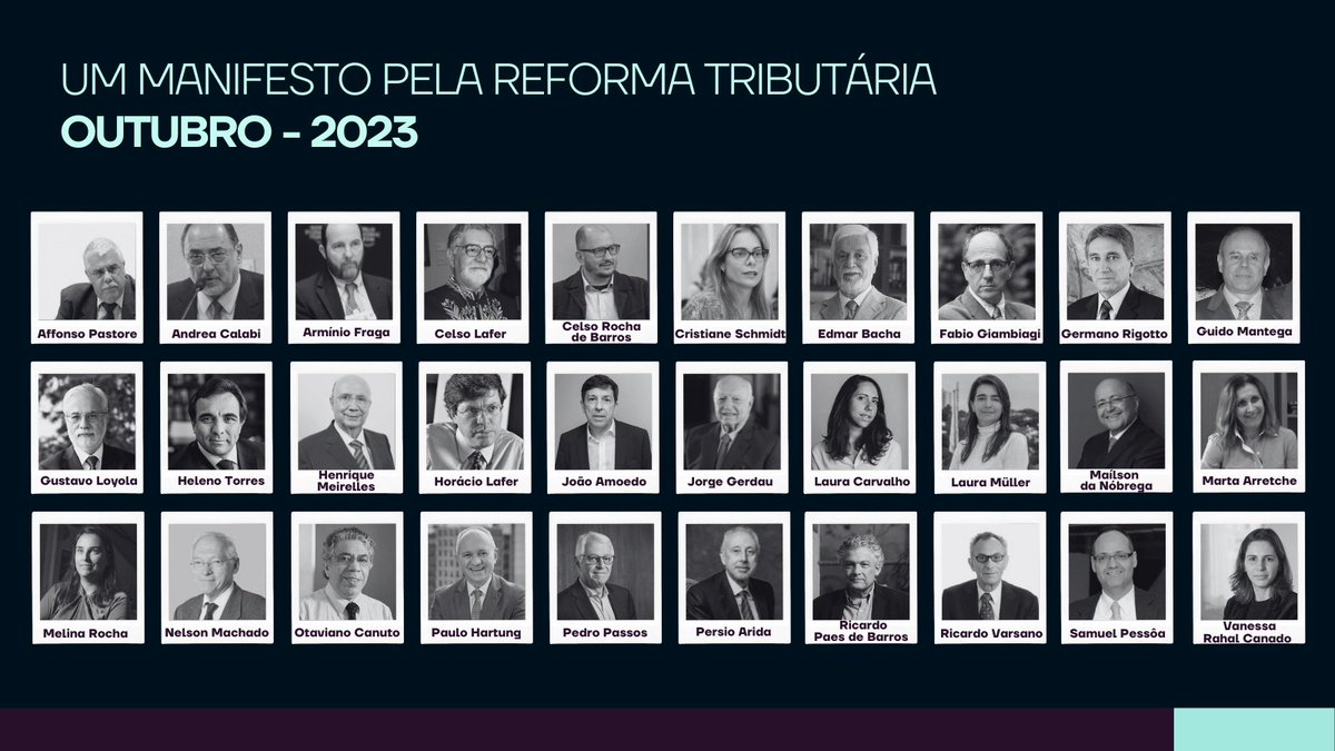 +70 NOTÁVEIS APOIAM A REFORMA TRIBUTÁRIA 

Manifesto crítico às exceções, mas favorável à proposta, é divulgado hoje. Assinam: Armínio Fraga, Guido Mantega, Persio Arida, Ricardo Paes de Barros, <a href="/meirelles/">Henrique Meirelles</a>, <a href="/lauraabcarvalho/">Laura Carvalho</a>, <a href="/NPTO/">Celso Rocha de Barros</a>, <a href="/joaodamoedo/">João Amoêdo</a>, <a href="/mjmendes65/">Marcos Mendes</a>, <a href="/PauloHartungES/">Paulo Hartung</a>