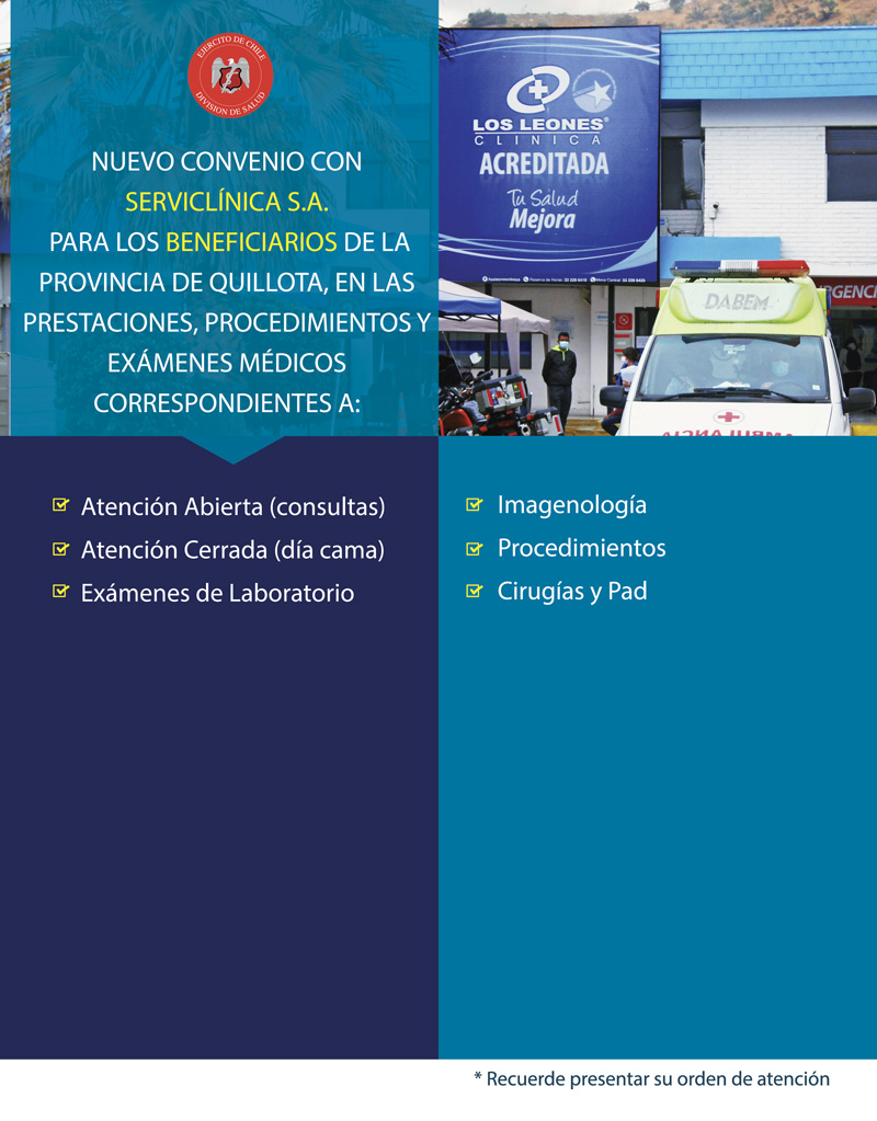 DivisionDeSalud's tweet photo. 📢 Atención beneficiarios del #SISAE de la provincia de Quillota
🔶Nuevo convenio en diversas prestaciones y servicios ‼️
#confar
#quillota
#jeafosale
#conveniosensalud https://t.co/uXAw8CXVvX