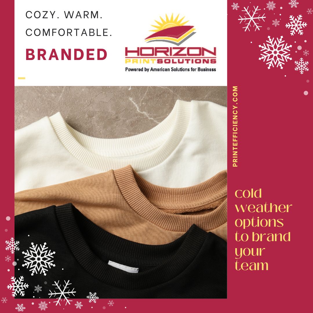 HorizonPrintSo1's tweet image. Cool weather is fast approaching. Keep your employees and customers warm by ordering branded apparel from Horizon Print Solutions. Contact us for available options: 1l.ink/T7KQKJH
#HorizonPrintSolutions #BrandedApparel #CustomBrandedSweaters #LasVegasPrinting