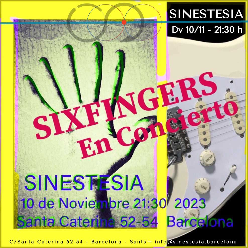 VIERNES 10/11 - 21:30 – SIXFINGERS 1/2 UNPLUGGED
Sixfingers nos presenta su repertorio blues rock y pop en versión semi-unplugged.
@thesixfingers
Tiempo Aprox: 90 min
Taquilla inversa
sinestesia.barcelona/events/2311102…
#Blues #Rock #Pop
#Sinestesia #DrinkMusicArt #Barcelona #arte