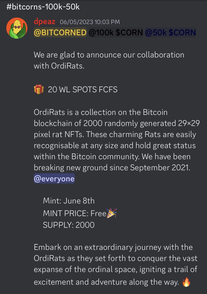 OrdinalBitcorns's tweet photo. 🌽 Throwback to when the Bitcornfield minted a field full of @ratsonchain!

🧐🎉 Keep an eye out for our upcoming OrdiRats giveaway! To be eligible you will need to hold a Bitcorn Ordinal or 50k+ $corn BRC20 tokens.

#Ordinals https://t.co/eDrpefFYuP